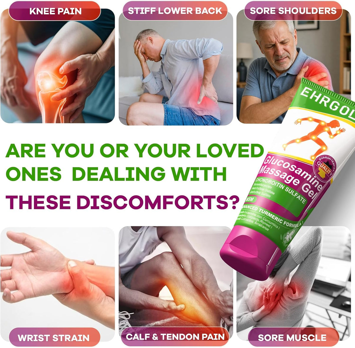 Comparison graphic showing Ehrgols topical massage gel features